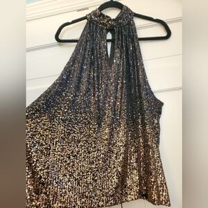 The Limited Black and Gold Sequin Halter Top
